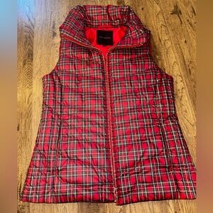 Talbots Red Plaid Quilted Puffer Vest Women’s Small Preppy